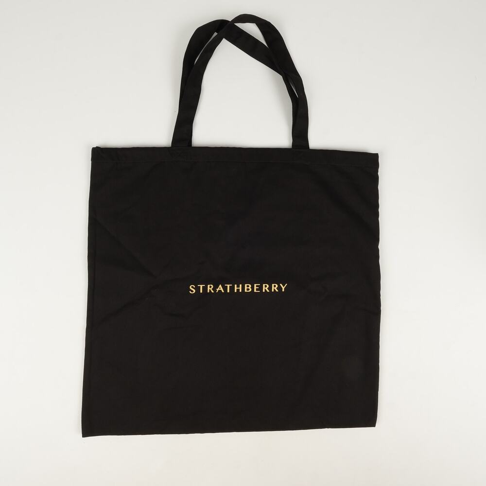 Strathberry Canvas Organic Cotton Shopping Travel Tote Black Gold Logo
